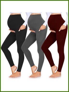 3 Pack Maternity Leggings with Pockets Over Belly Yoga Pants
